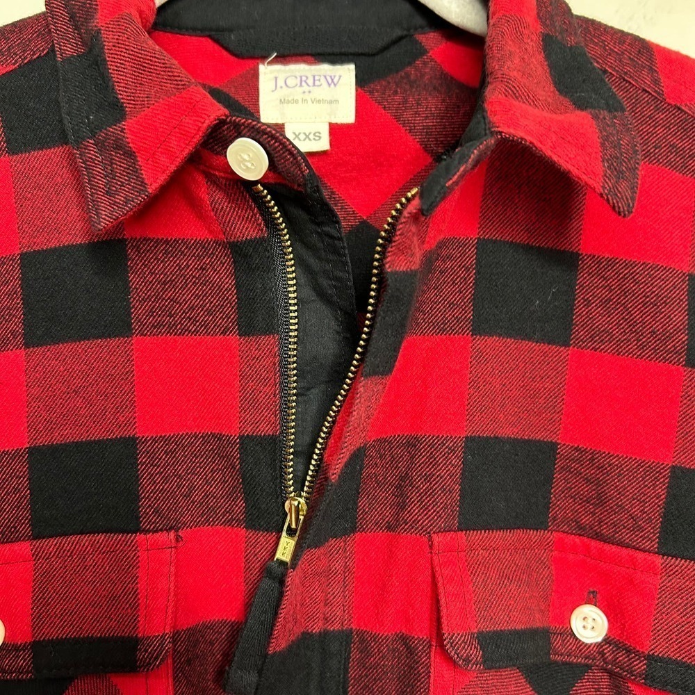 J. Crew Factory Red and Black Buffalo Plaid Shirt Size XXS Zip Front - Picture 6 of 9